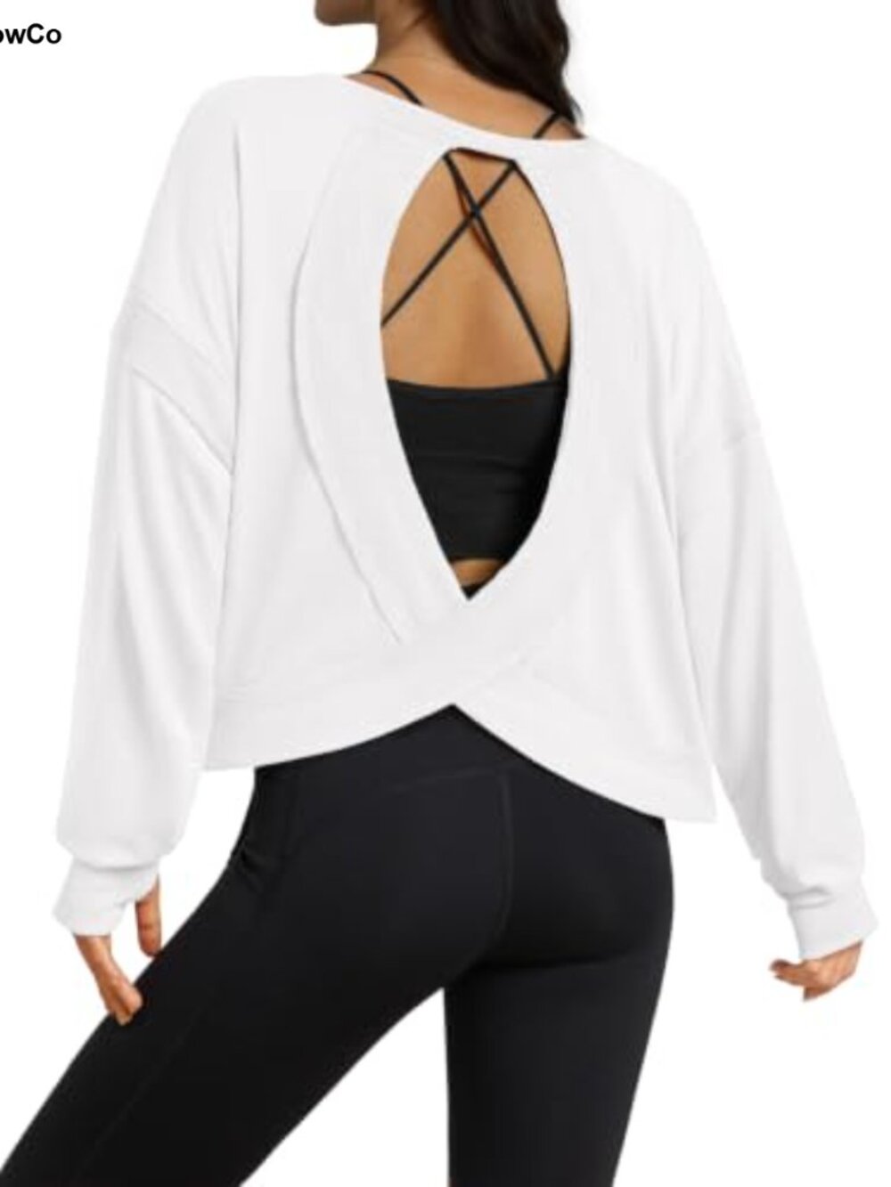 Women's Open Back Long Sleeve Crop Top Yoga Gym Athletic Shirt